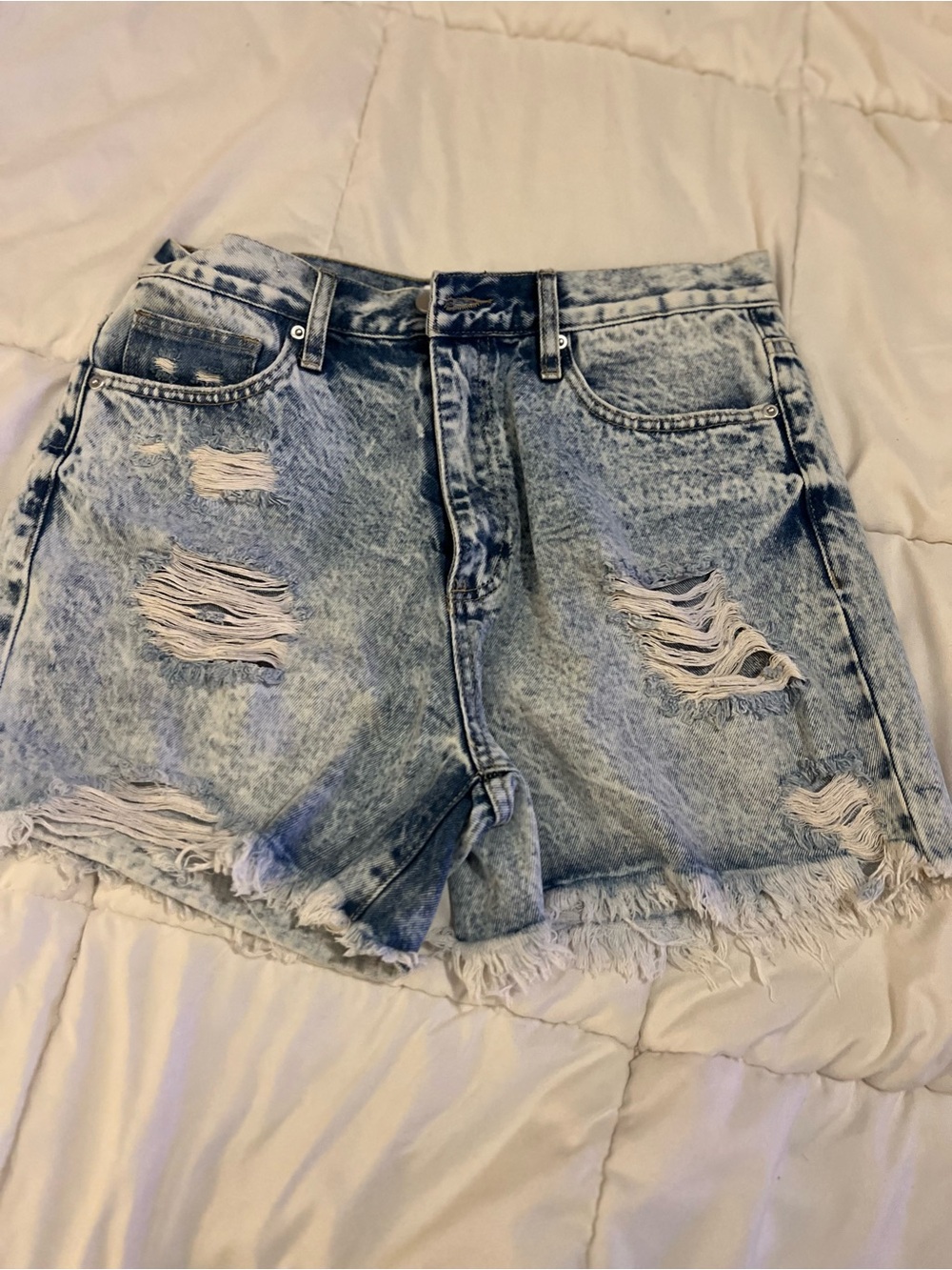 Light Wash Distressed Denim Shorts - Women